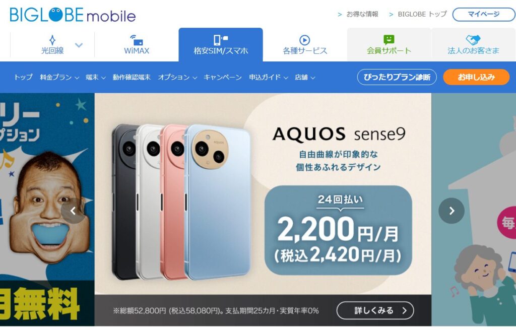 BIGLOBEモバイルの基本情報