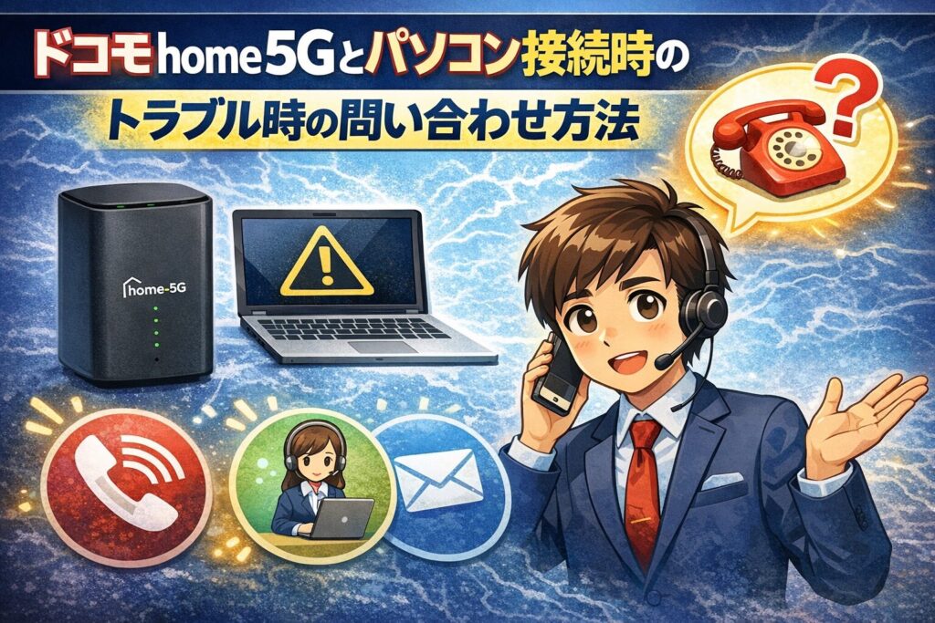 ドコモhome5Gとパソコン接続時のトラブル時の問い合わせ方法
