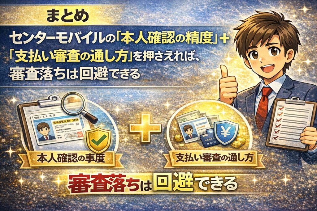 まとめ|センターモバイルの「本人確認の精度」+「支払い審査の通し方」を押さえれば、審査落ちは回避できる