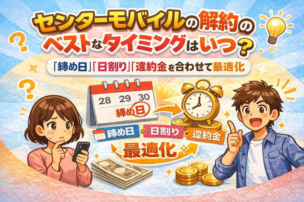センターモバイルの解約のベストなタイミングはいつ?|「締め日」「日割り」「違約金」を合わせて最適化