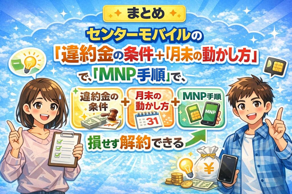 まとめ|センターモバイルの「違約金の条件」+「月末の動かし方」+「MNP手順」で、損せず解約できる